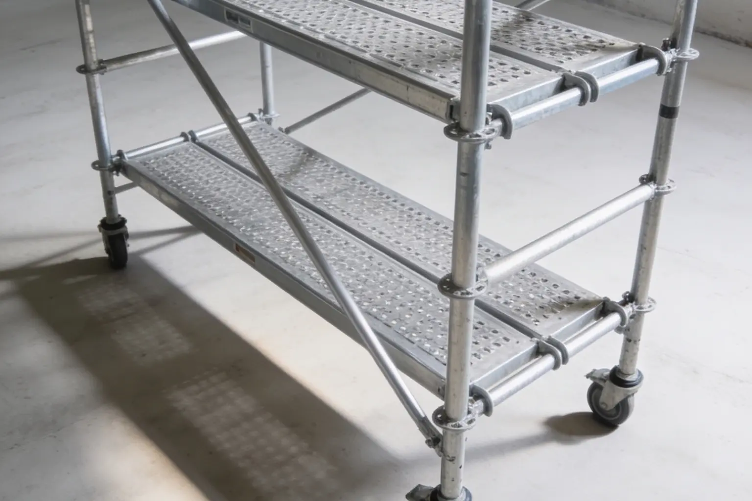 A mobile aluminium scaffold tower